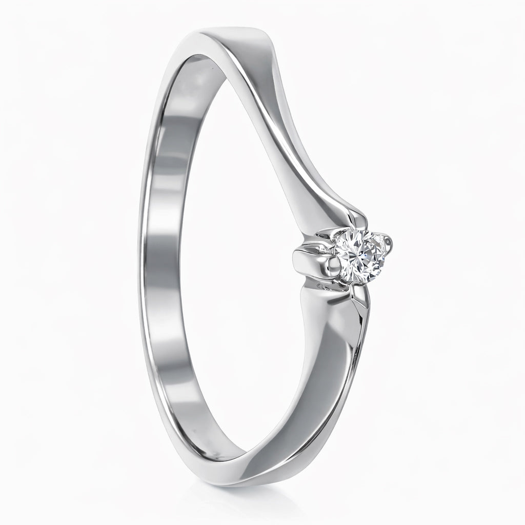 Anello - 18 carati Oro bianco - 0.04ct. tw. Diamante (Naturale)