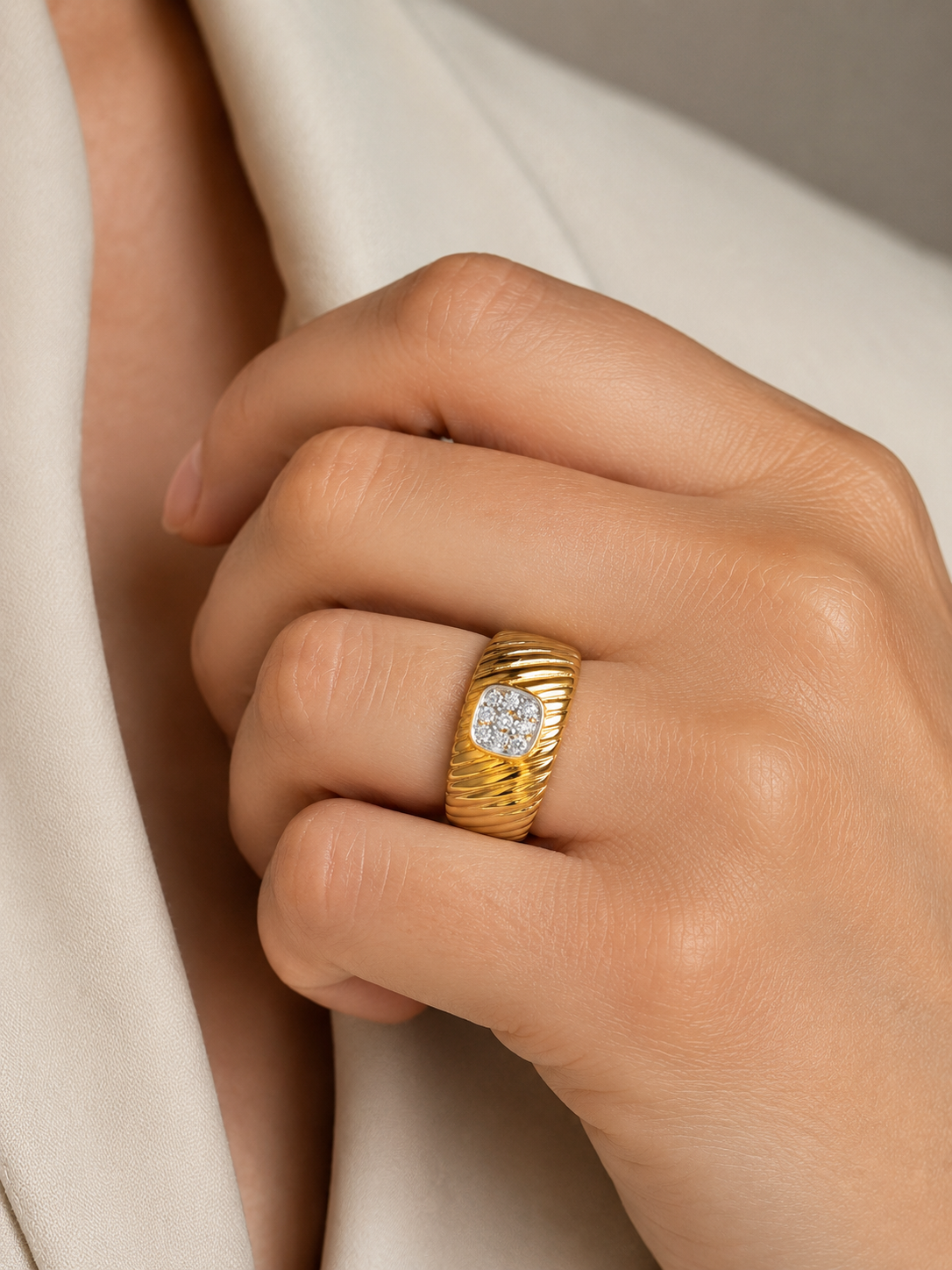 Anello - 18 carati Oro bianco, Oro giallo - 0.09ct. tw. Diamante (Naturale) - Made in Italy - Handmade