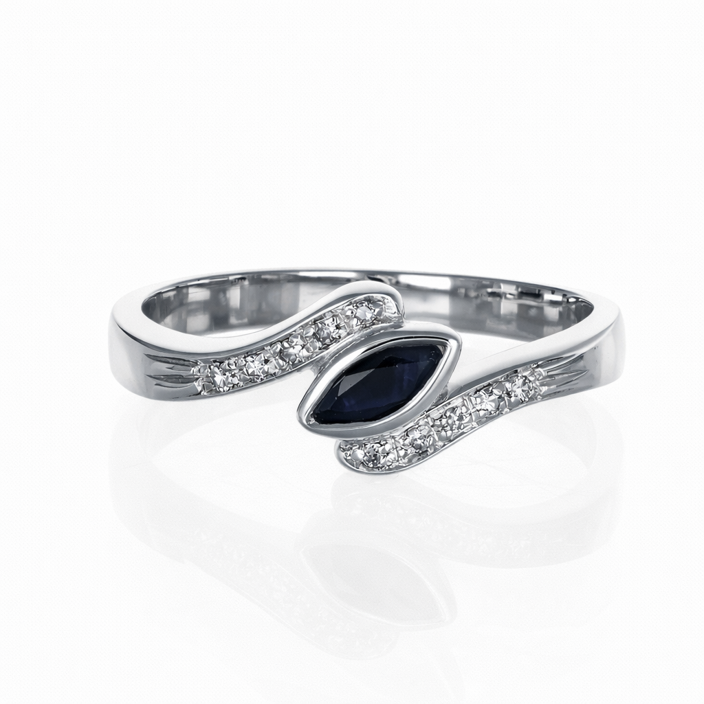 Anello - 18 carati Oro  Bianco - 0.50ct. tw. Zaffiro - Diamante