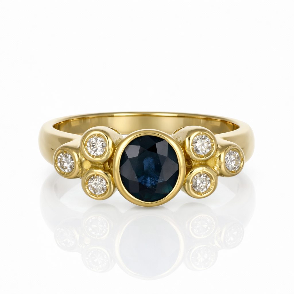 Anello - 18 carati Oro giallo - 0.81ct. tw. Zaffiro - Diamante
