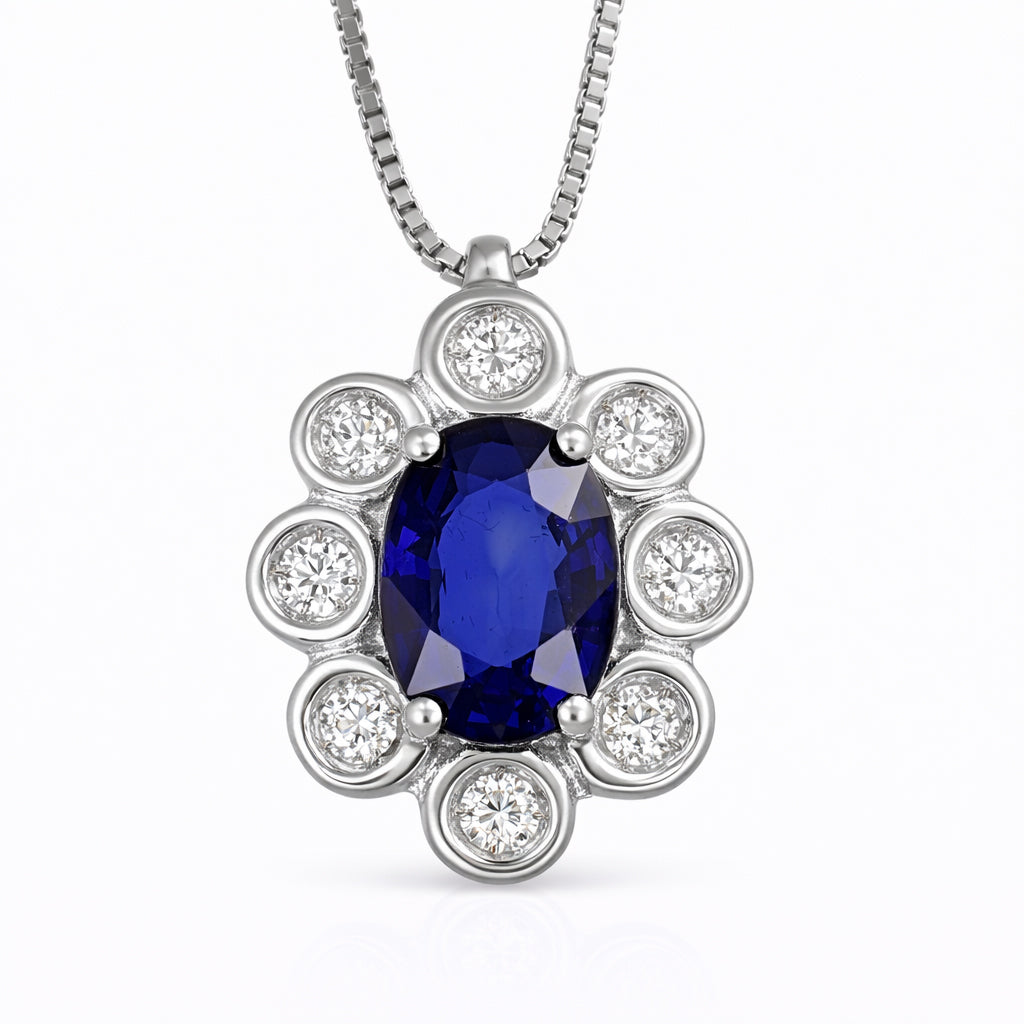 Collana con ciondolo - 18 carati Oro bianco - 1.16ct. tw. Zaffiro - Diamante