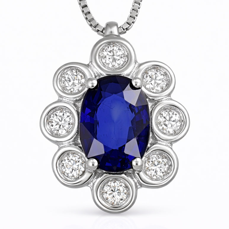 Collana con ciondolo - 18 carati Oro bianco - 1.16ct. tw. Zaffiro - Diamante