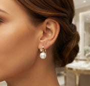 Orecchini - 18 carati Oro giallo - 0.20ct. tw. Diamante (Naturale) - Perla - Made in Italy - Handmade
