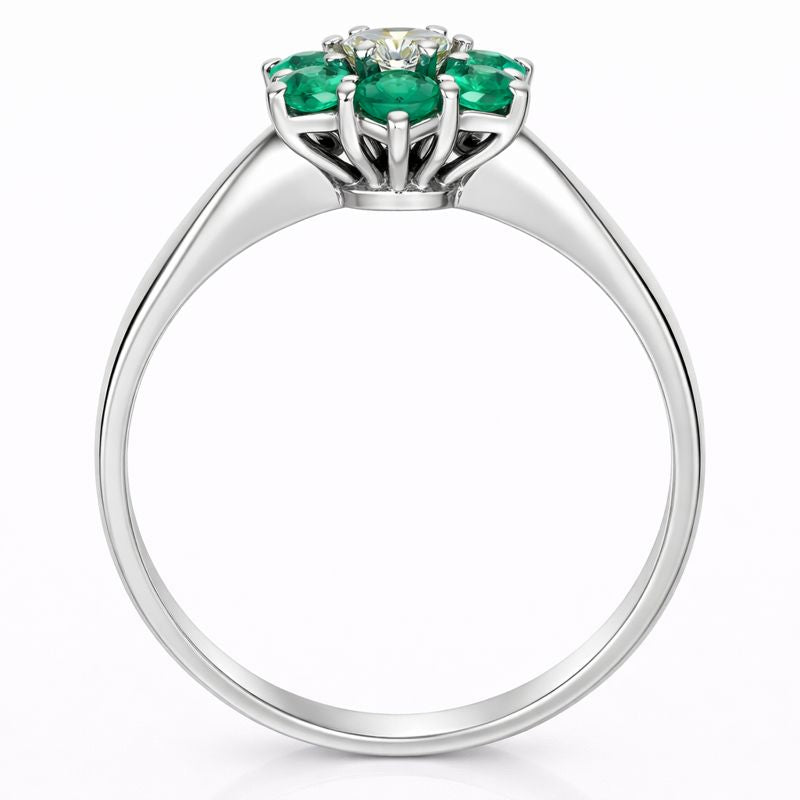 Anello - 18 carati Oro bianco - 0.85ct. tw. Smeraldo - Diamante