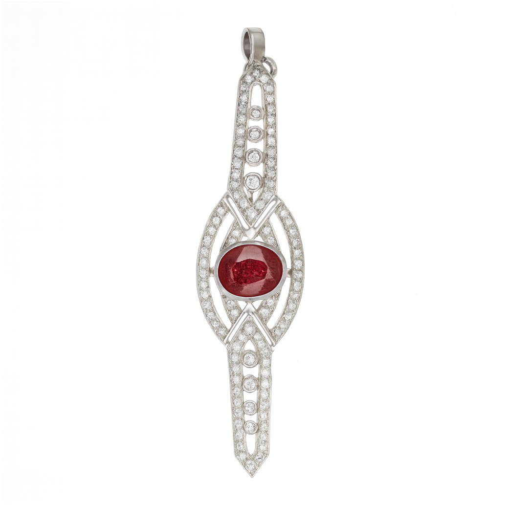 Spilla - 18 carati Oro bianco - 3.79ct. tw. Rubino - Diamante