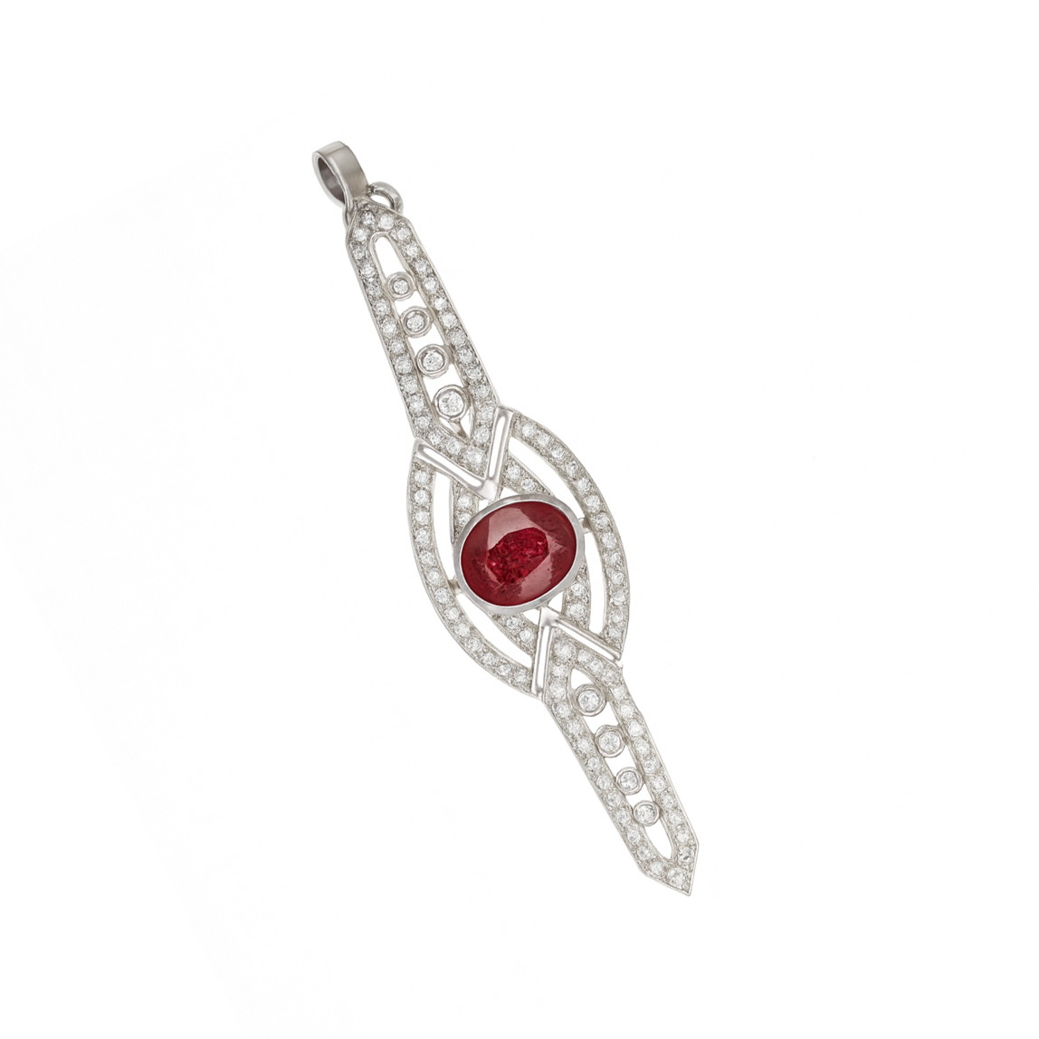 Spilla - 18 carati Oro bianco - 3.79ct. tw. Rubino - Diamante