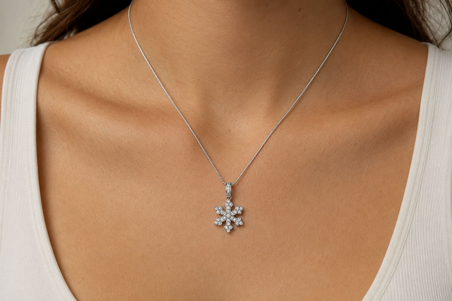 Collana con ciondolo - 18 carati Oro bianco - 0.38ct. tw. Diamante - Made in Italy - Handmade