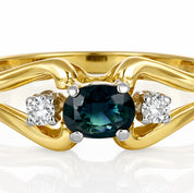 Anello - 18 carati Oro giallo, Oro bianco - 0.41ct. tw. Zaffiro - Diamante