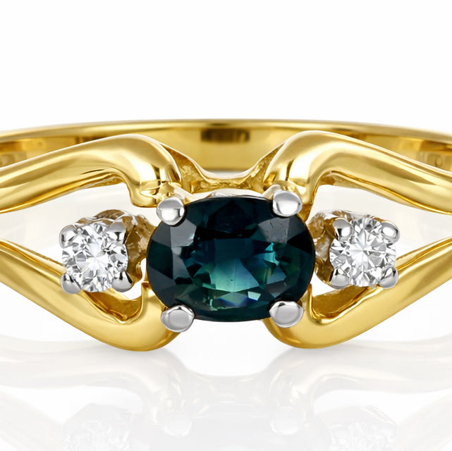 Anello - 18 carati Oro giallo, Oro bianco - 0.41ct. tw. Zaffiro - Diamante