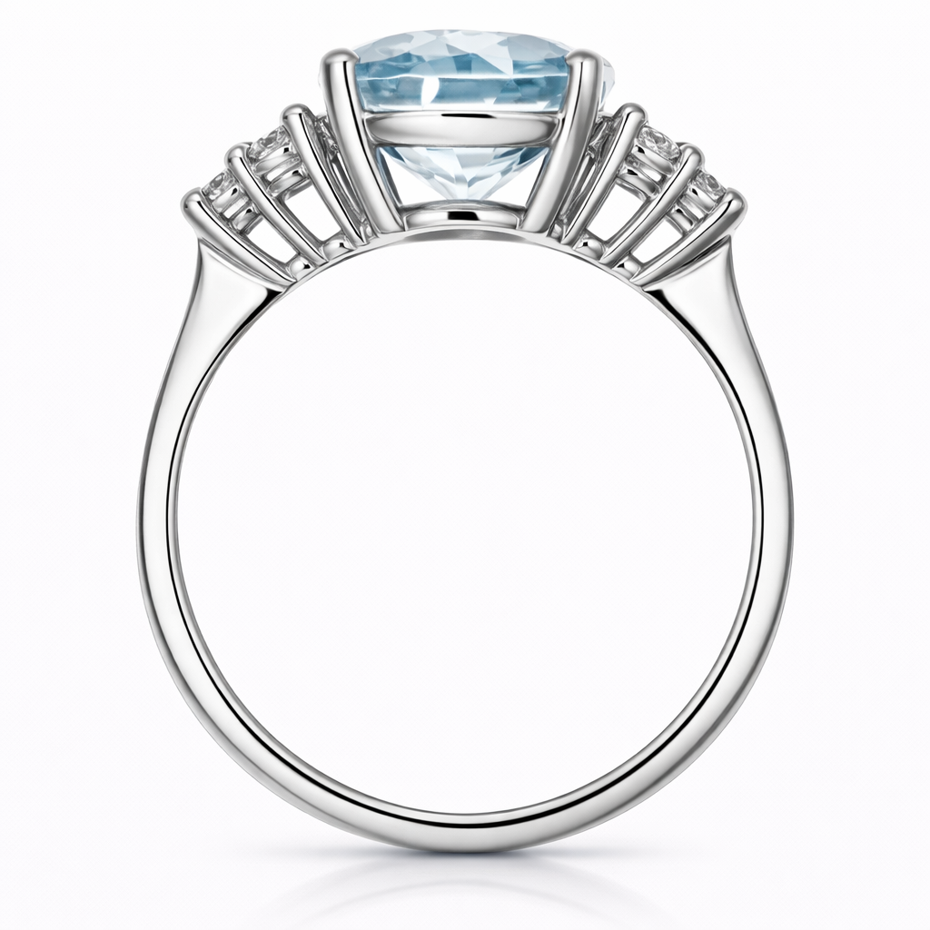 Anello - 18 carati Oro bianco Acquamarina - Diamante