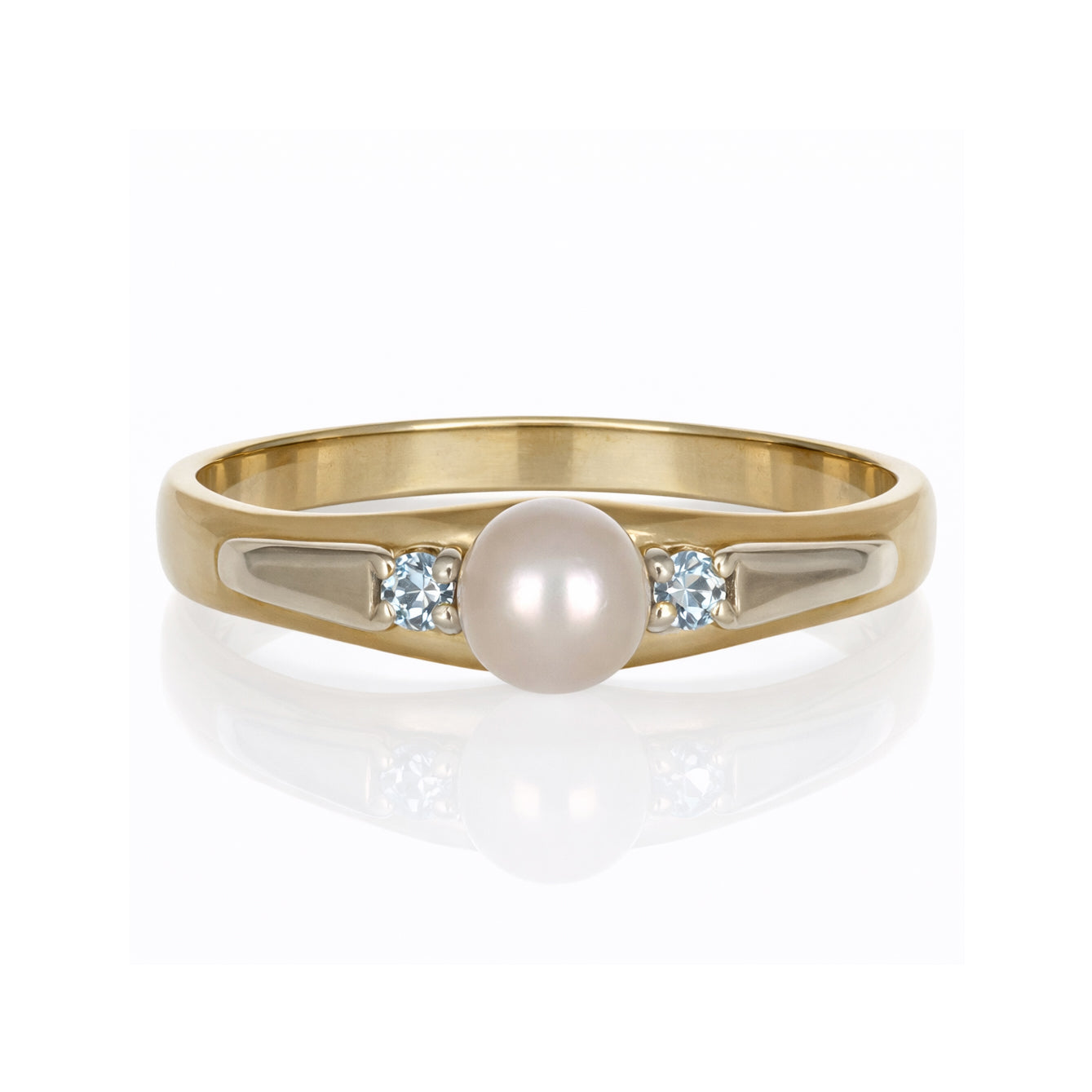 Anello - 18 carati Oro bianco, Oro giallo - 0.06ct. tw. Topazio - Perla