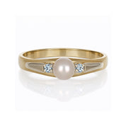 Anello - 18 carati Oro bianco, Oro giallo - 0.06ct. tw. Topazio - Perla