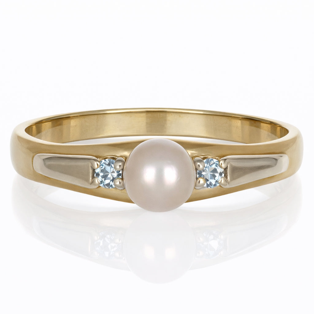 Anello - 18 carati Oro bianco, Oro giallo - 0.06ct. tw. Topazio - Perla