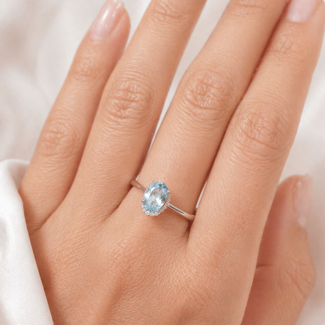 Anello - 18 carati Oro bianco - 0.04ct. tw. Diamante (Naturale) - Acquamarina