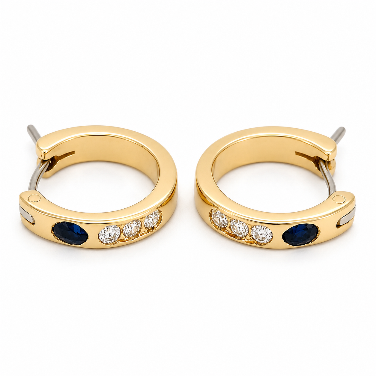 Orecchini - 18 carati Oro giallo - 0.16ct. tw. Zaffiro - Diamante - Made in Italy - Handmade