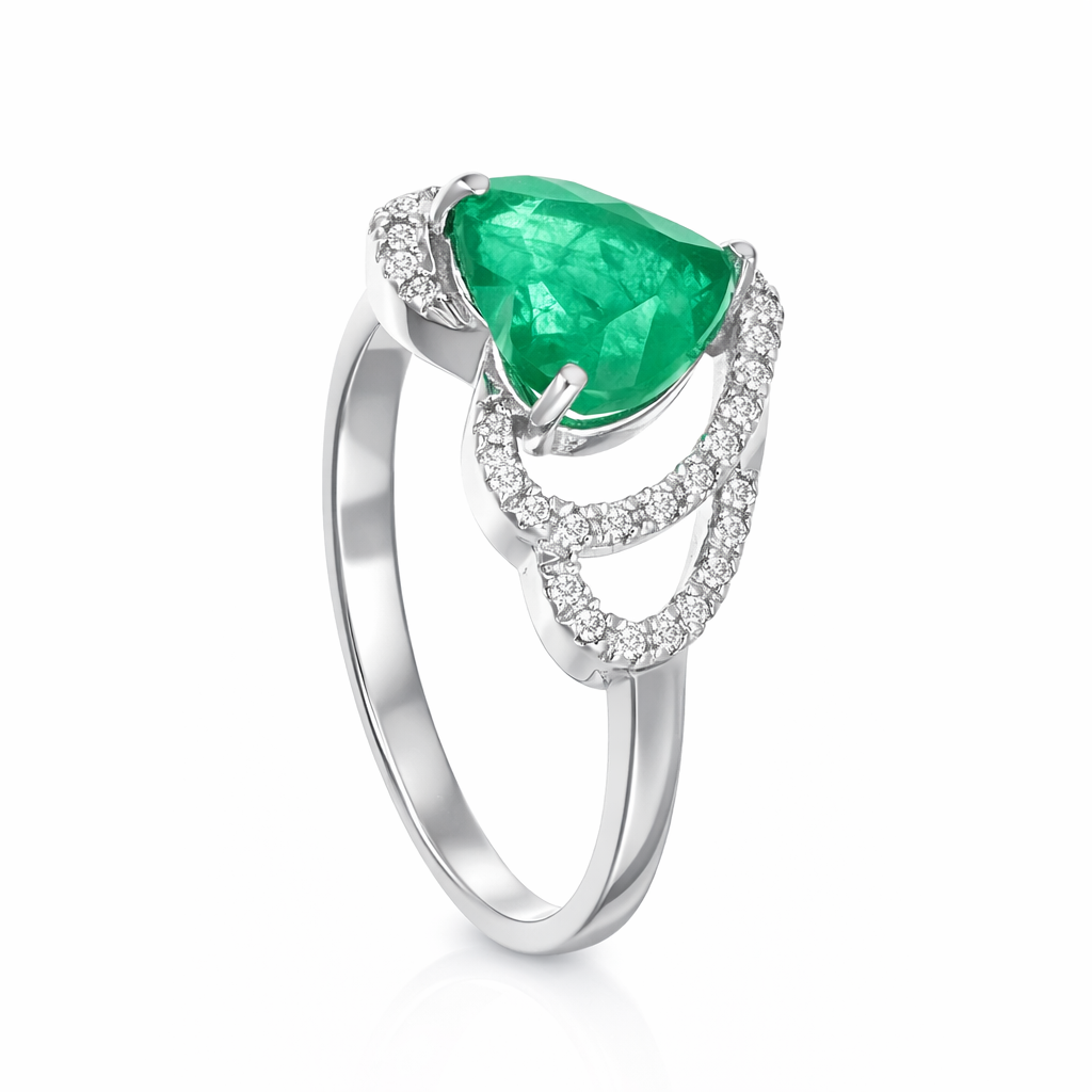 Anello - 18 carati Oro bianco - 2.15ct. tw. Smeraldo - Diamante