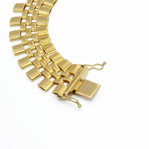 Bracciale da donna in oro giallo 18 carati con struttura ampia e flessibile