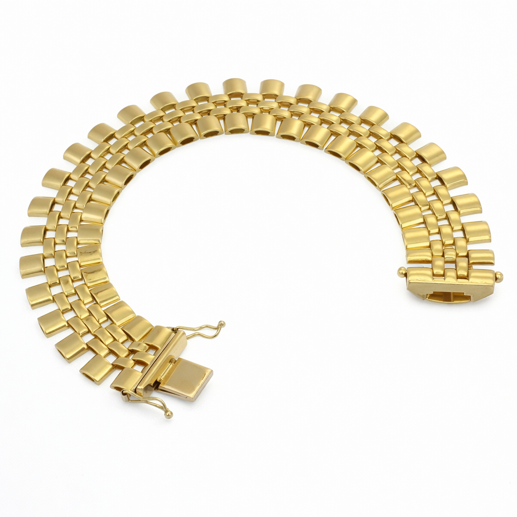 Bracciale da donna in oro giallo 18 carati con struttura ampia e flessibile