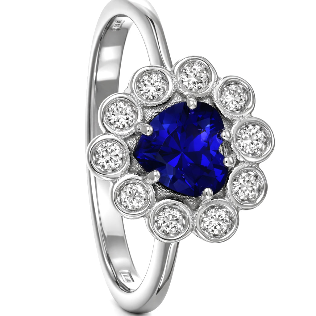 Anello - 18 carati Oro bianco Zaffiro - Diamante