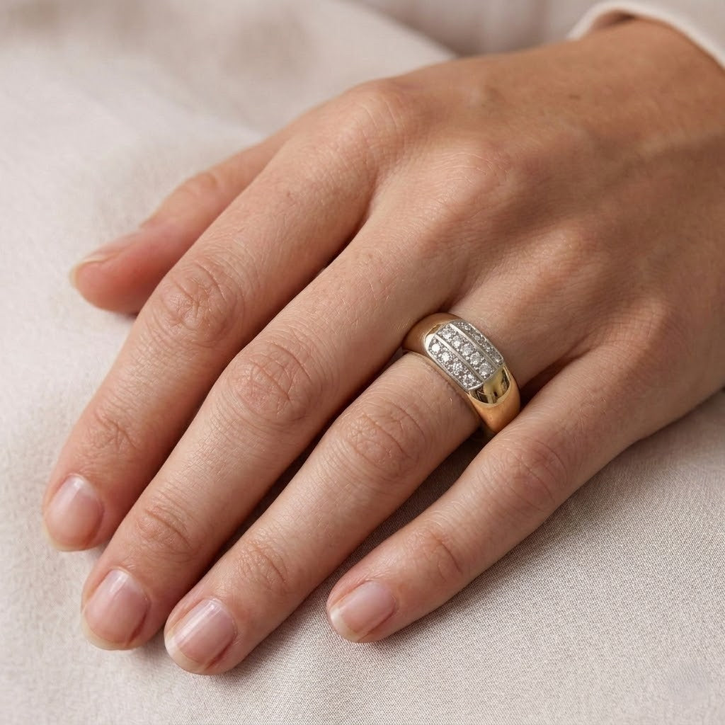 Anello - 18 carati Oro giallo, Oro bianco - 0.21ct. tw. Diamante (Naturale)