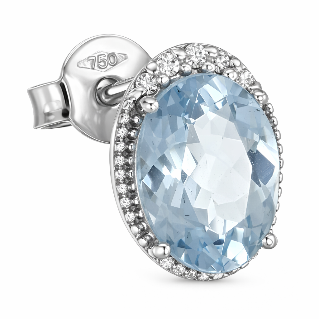 Orecchini - 18 carati Oro bianco Acquamarina - Diamante