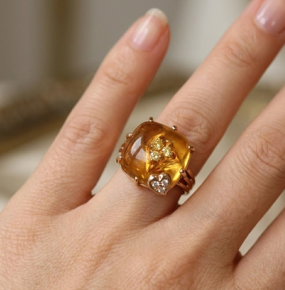 Anello - 18 carati Oro giallo - 8.12ct. tw. Topazio - Diamante