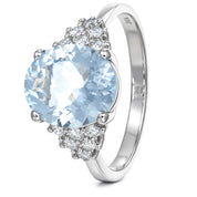 Anello - 18 carati Oro bianco Acquamarina - Diamante
