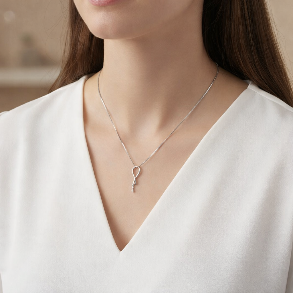 Collana con ciondolo - 18 carati Oro bianco Diamante (Naturale)