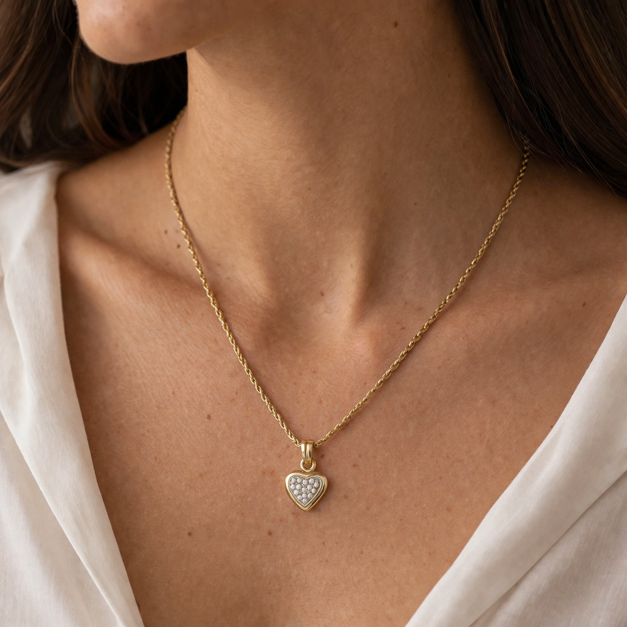 Collana con ciondolo - 18 carati Oro bianco, Oro giallo - 0.225ct. tw. Diamante (Naturale)