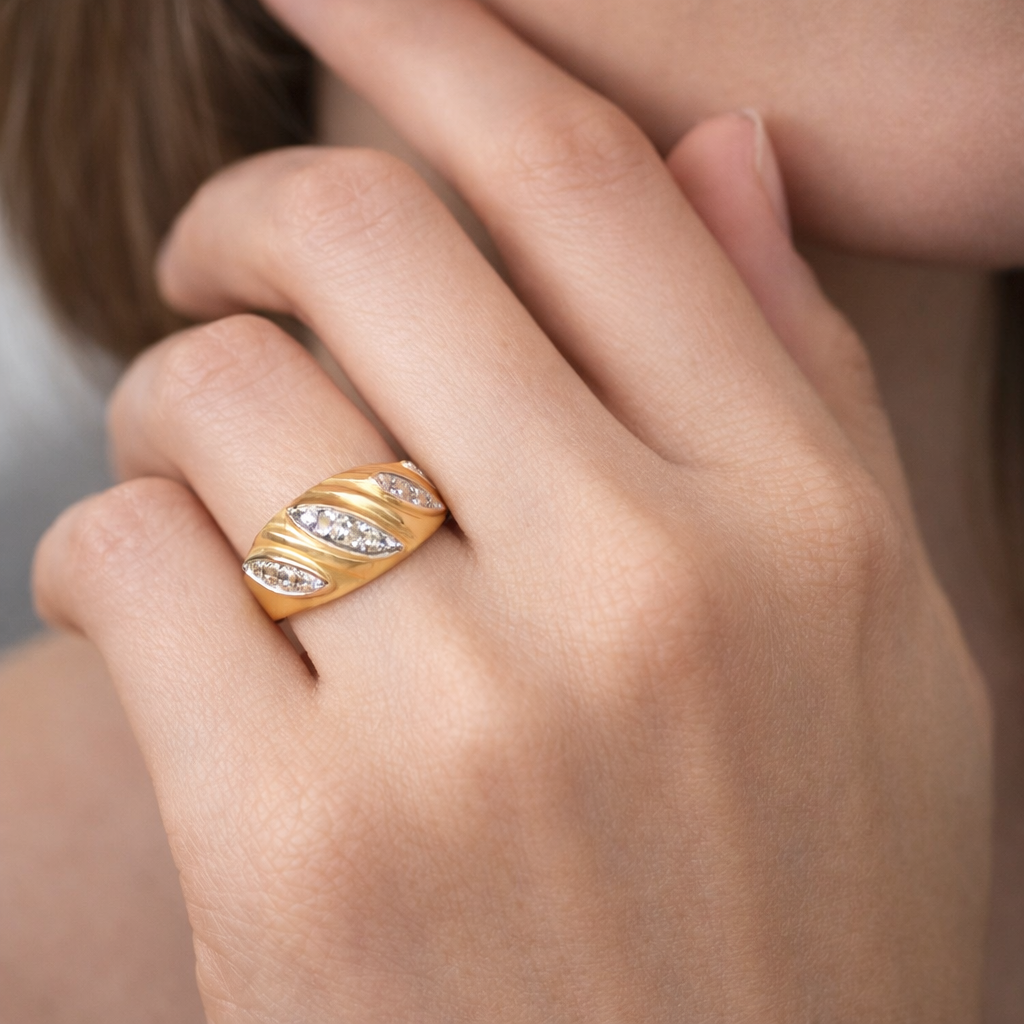Anello - 18 carati Oro bianco, Oro giallo - 0.10ct. tw. Diamante (Naturale)
