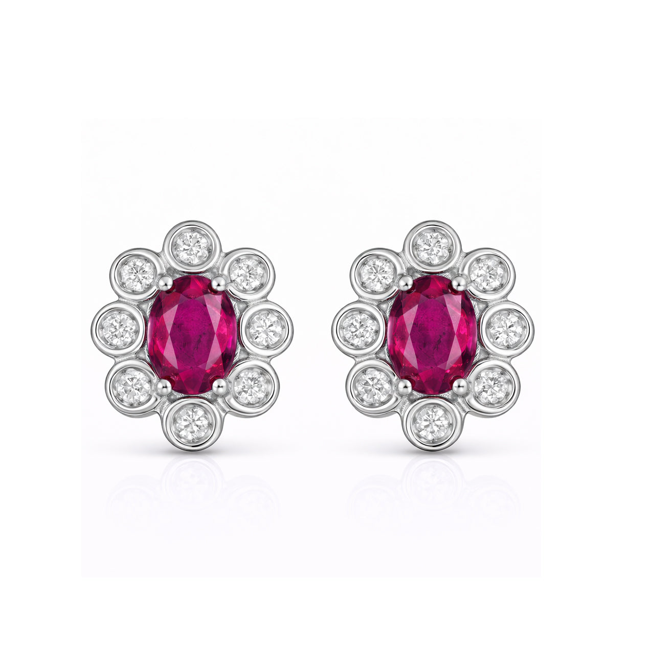 Orecchini - 18 carati Oro bianco - 1.52ct. tw. Rubino - Diamante