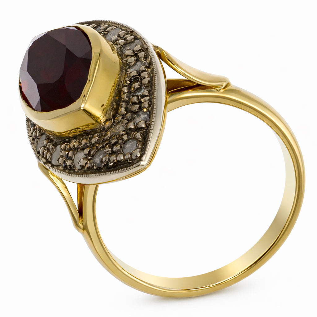 14 carati Oro giallo, Argento 925 - Anello - Rubino- Diamanti