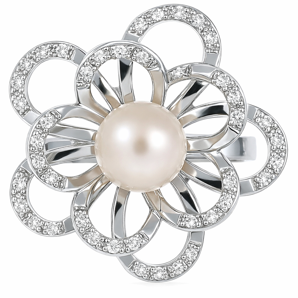 Anello - 18 carati Oro bianco - 0.25ct. tw. Diamante (Naturale) - Perla
