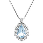 Collana con ciondolo - 18 carati Oro bianco - 0.32ct. tw. Acquamarina - Diamante