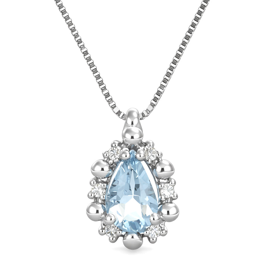 Collana con ciondolo - 18 carati Oro bianco - 0.32ct. tw. Acquamarina - Diamante