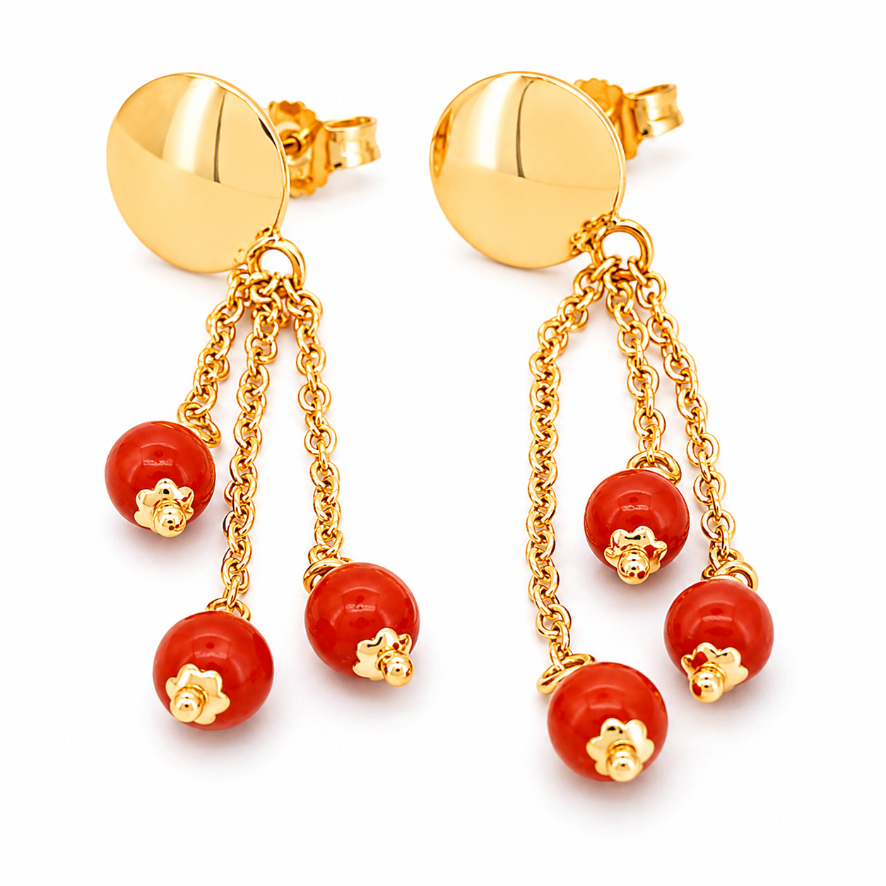 Orecchini - 18 carati Oro giallo Corallo - Made in Italy - Handmade
