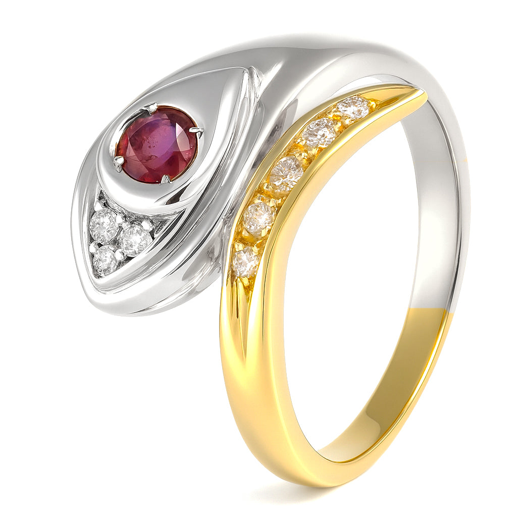 Anello - 18 carati Oro giallo, Oro bianco - 0.34ct. tw. Rubino - Diamante