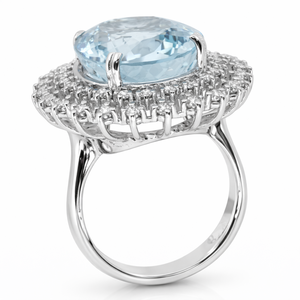 Anello - 18 carati Oro bianco - 16.22ct. tw. Acquamarina - Diamante