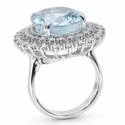 Anello - 18 carati Oro bianco - 16.22ct. tw. Acquamarina - Diamante