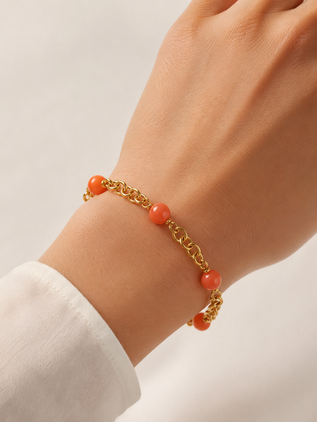 Bracciale - 18 carati Oro giallo Corallo - Made in Italy - Handmade
