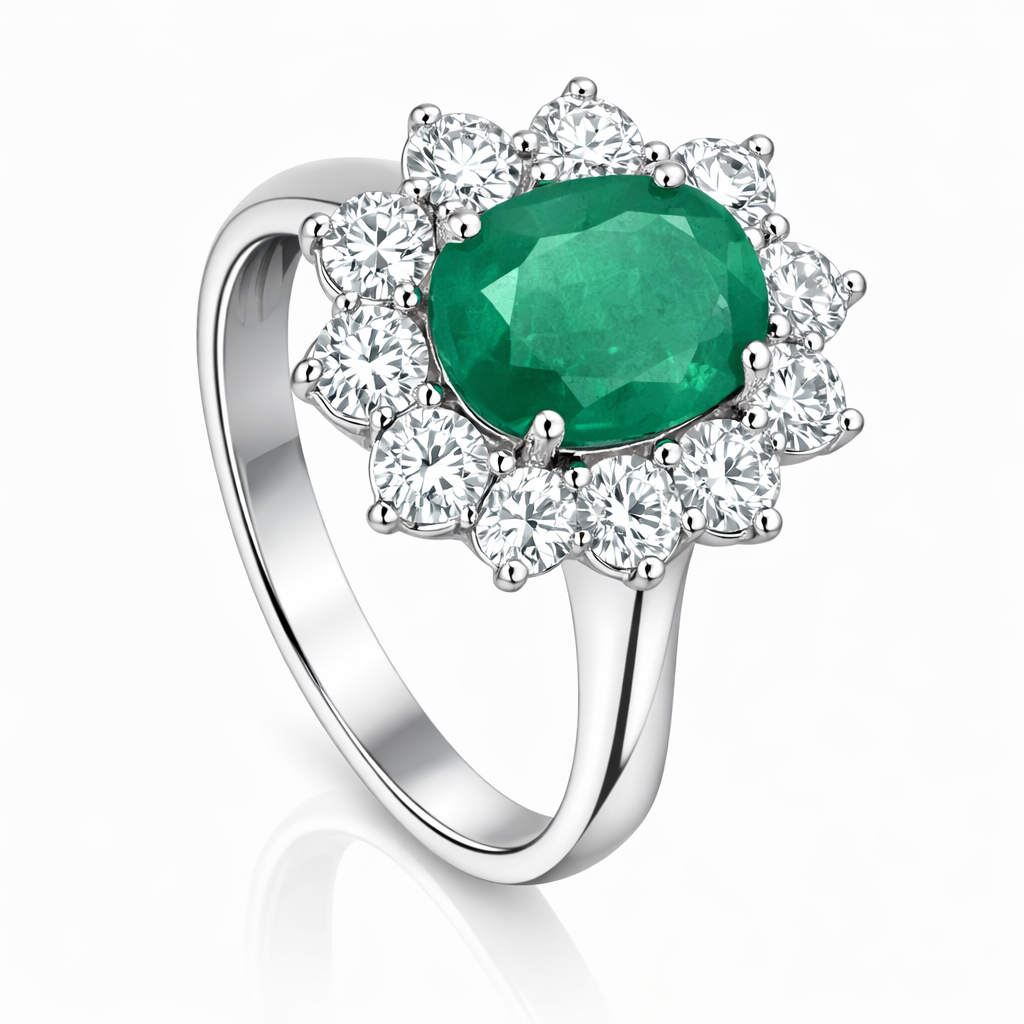 Anello - 18 carati Oro bianco - 2.00ct. tw. Smeraldo - Diamante