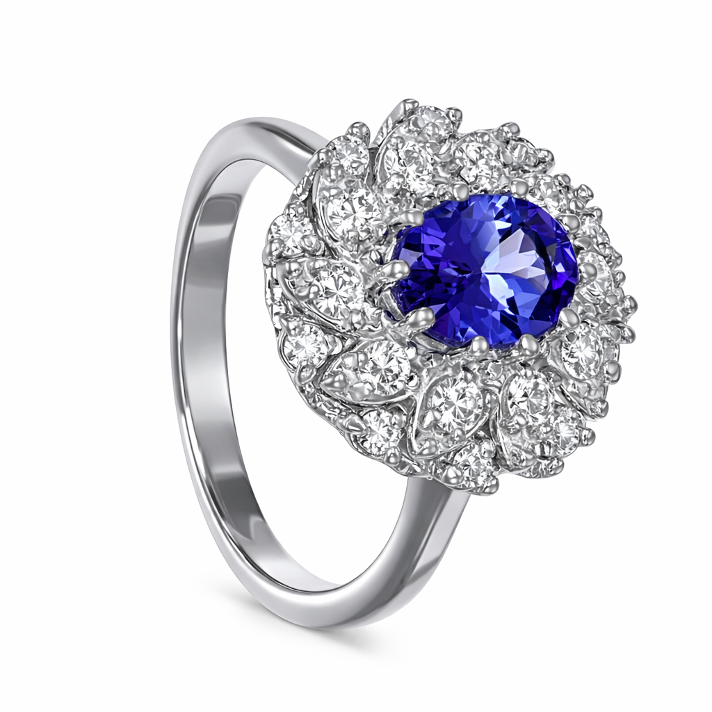 Anello - 18 carati Oro bianco - 1.85ct. tw. Tanzanite - Diamante