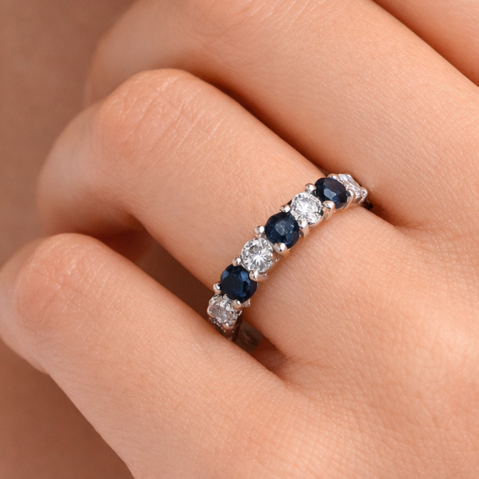 Anello - 18 carati Oro bianco - 0.56ct. tw. Zaffiro - Diamante