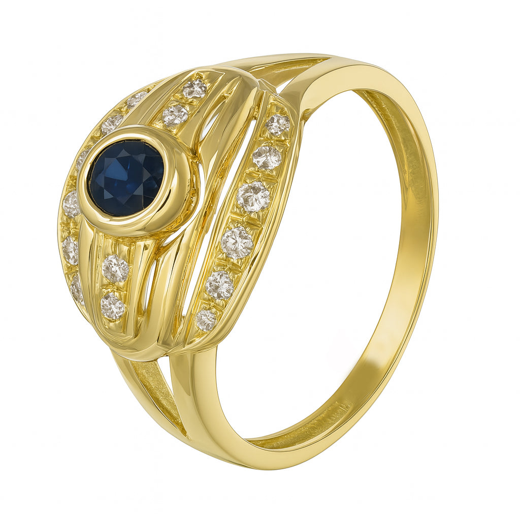 Anello - 18 carati Oro giallo - 0.58ct. tw. Zaffiro - Diamante