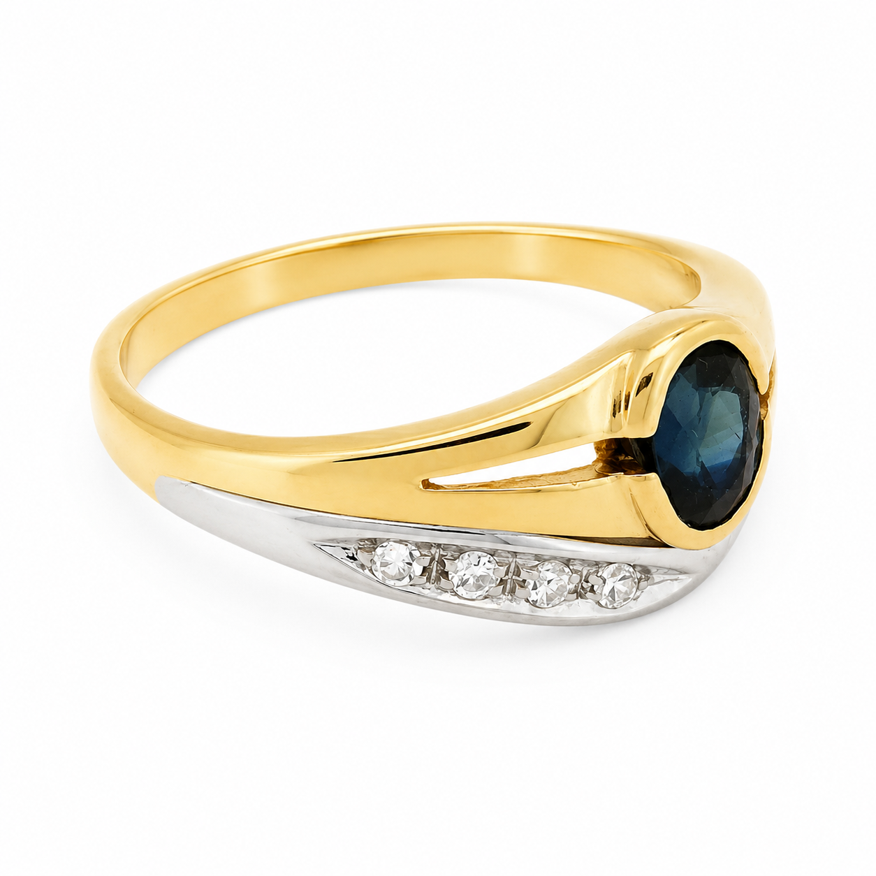 Anello - 18 carati Oro giallo, Oro bianco - 0.86ct. tw. Zaffiro - Diamante - Made in Italy - Handmade
