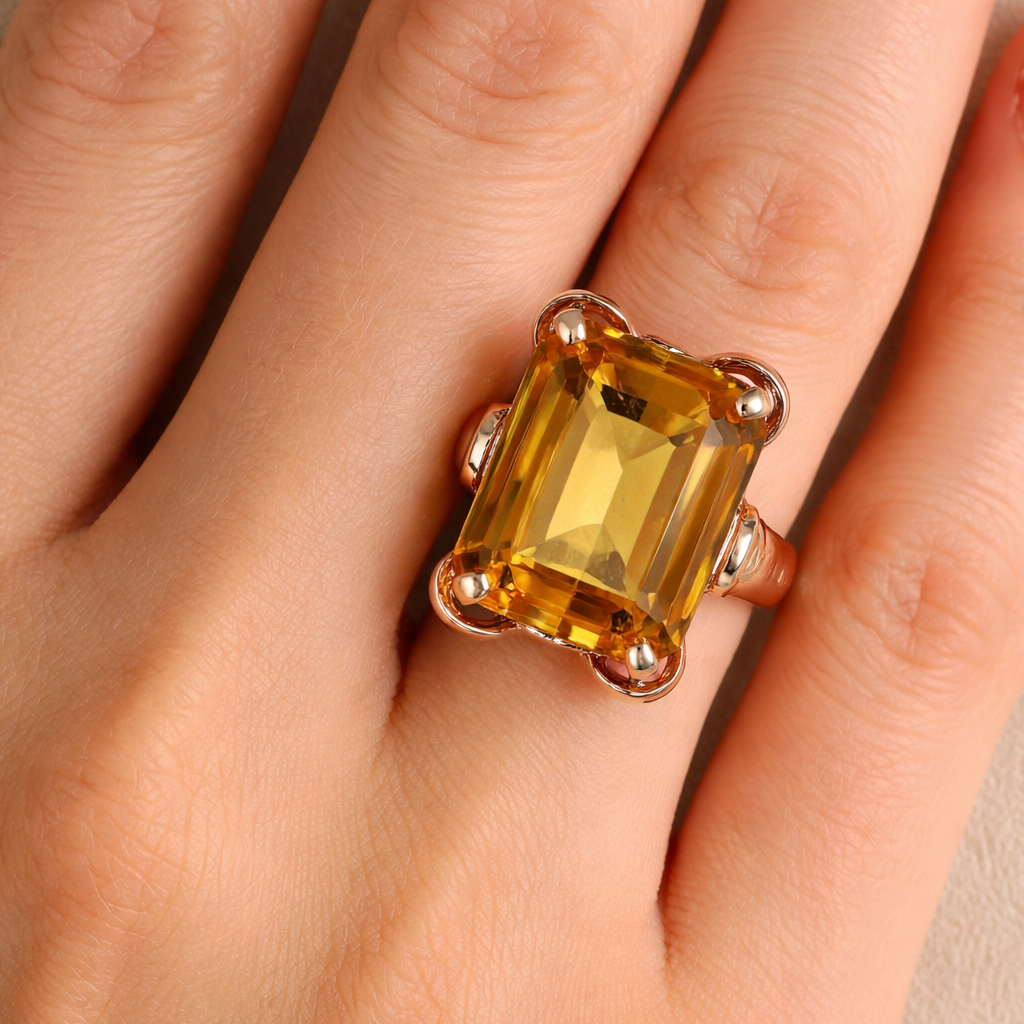 Anello - 18 carati Oro giallo - 18.00ct. tw. Quarzo