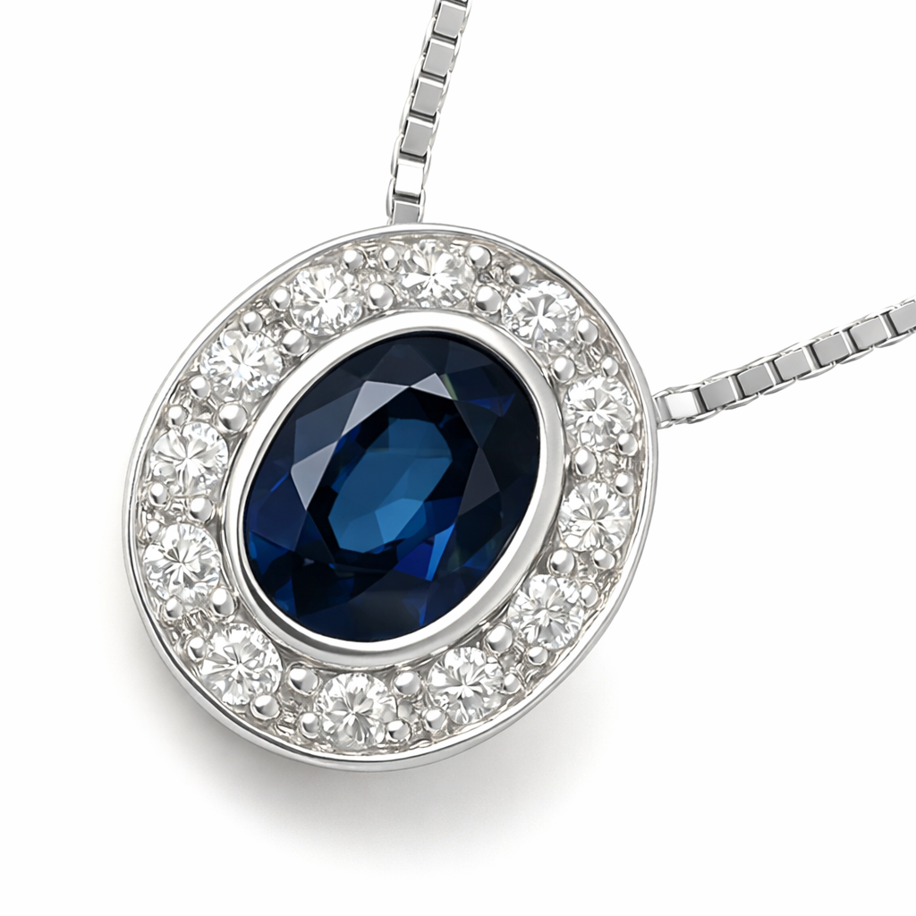 Collana con ciondolo - 18 carati Oro bianco -  0.45ct. tw. Zaffiro - Diamante Collana con ciondolo - 18 carati Oro bianco - 0.45ct. tw. Zaffiro - Diamante