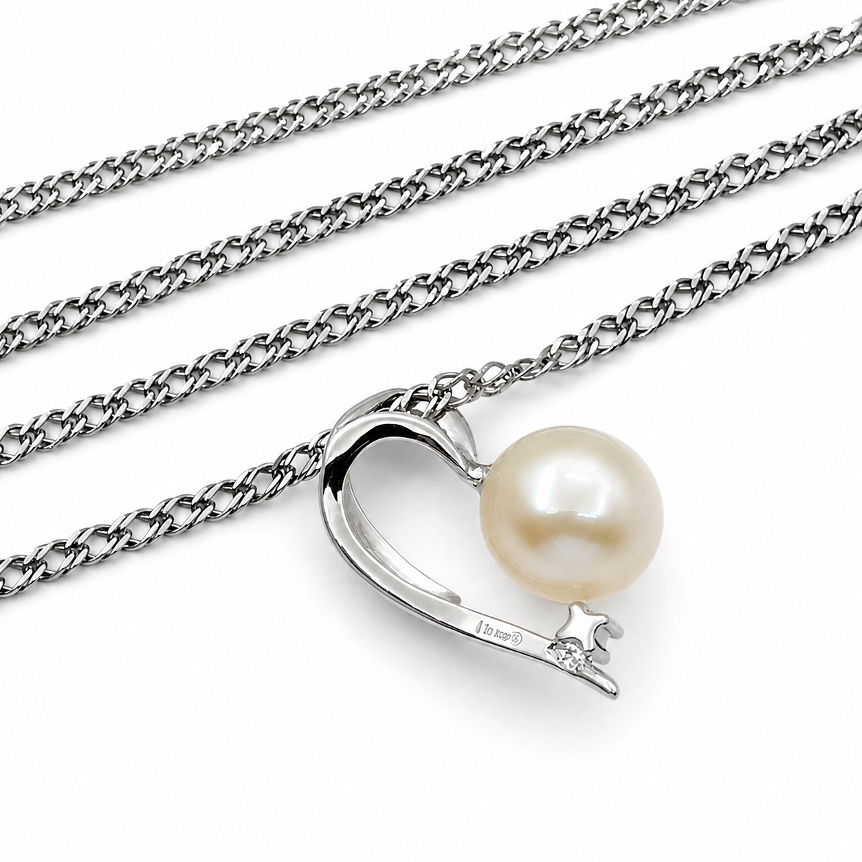 Collana con ciondolo - 18 carati Oro bianco - 0.01ct. tw. Diamante (Naturale) - Perla - Made in Italy - Handmade