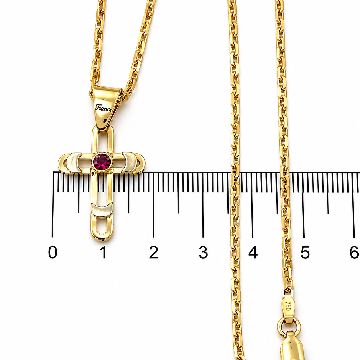 Collana con ciondolo - 18 carati Oro giallo, Oro bianco Rubino - Made in Italy - Handmade