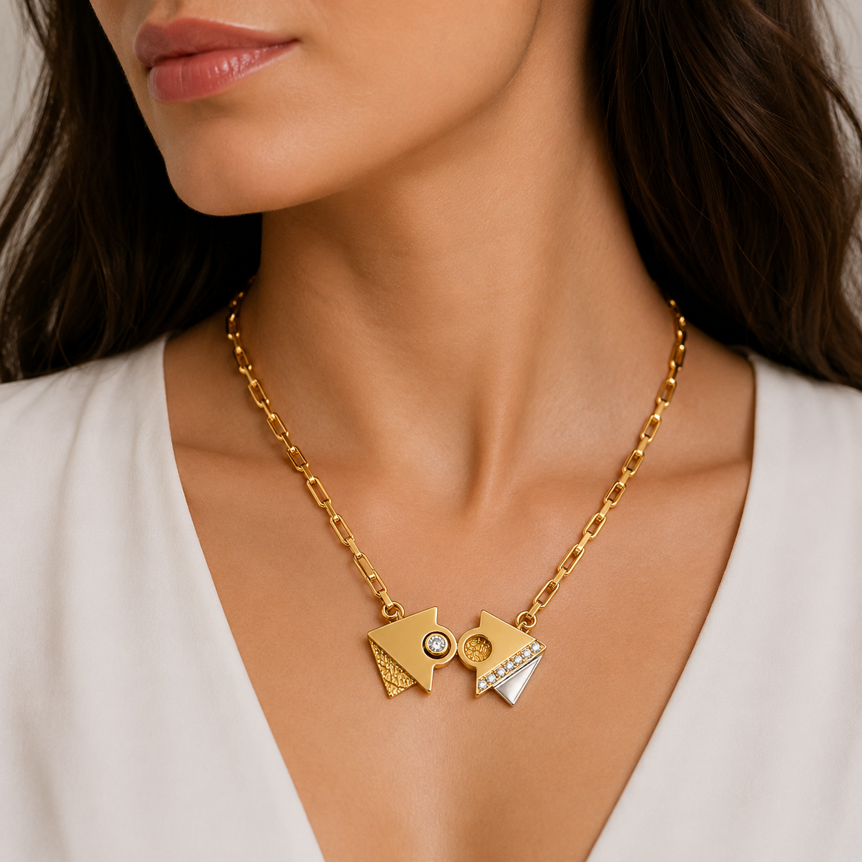 Collana con ciondolo - 18 carati Oro bianco, Oro giallo- 0.46ct. tw. Diamante (Naturale) - Made in Italy - HAndmade